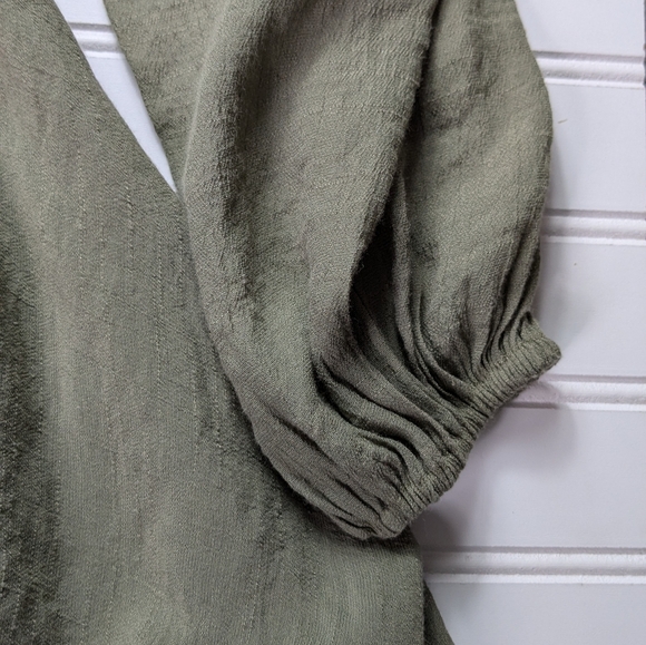 Blu Pepper Long Sleeve Mini V Neck Dress Olive S - Picture 7 of 11